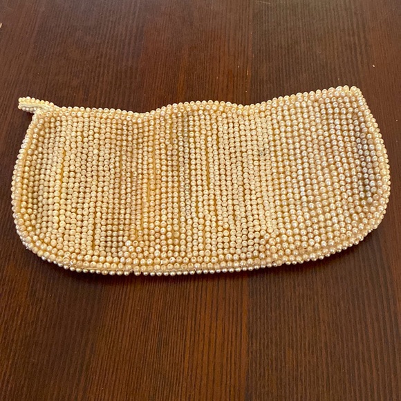 Vintage Le Jule Japan Ivory Beaded Zip Clutch Evening Party Holiday Bag - Picture 2 of 6